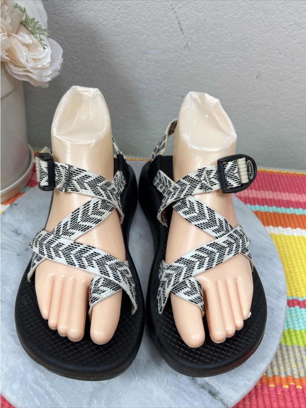 Chaco Comfort Woven-Strap Sport Sandals in Black and White - Women's